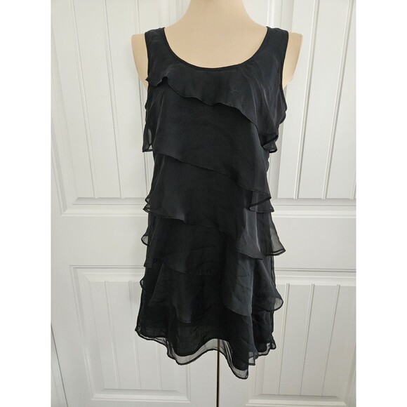 Gap Black Chiffon Shutter Tier Ruffle Dress Sz 4 Short - Picture 1 of 9